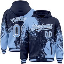 Charger l'image dans la galerie, Custom Navy Light Blue-White Abstract Brush Stroke 3D Pattern Design Bomber Full-Snap Varsity Letterman Hoodie Jacket