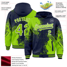 Charger l'image dans la galerie, Custom Navy Neon Green-White Abstract Brush Stroke 3D Pattern Design Bomber Full-Snap Varsity Letterman Hoodie Jacket