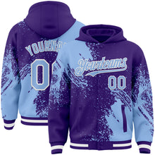 Charger l'image dans la galerie, Custom Purple Light Blue-White Abstract Brush Stroke 3D Pattern Design Bomber Full-Snap Varsity Letterman Hoodie Jacket