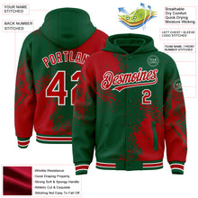 Charger l'image dans la galerie, Custom Kelly Green Red-White Abstract Brush Stroke 3D Pattern Design Bomber Full-Snap Varsity Letterman Hoodie Jacket