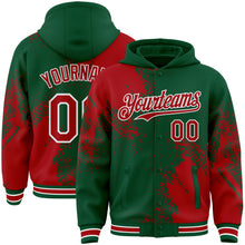 Charger l'image dans la galerie, Custom Kelly Green Red-White Abstract Brush Stroke 3D Pattern Design Bomber Full-Snap Varsity Letterman Hoodie Jacket