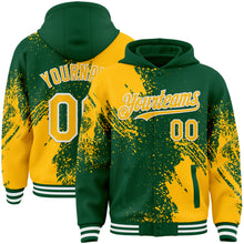 Charger l'image dans la galerie, Custom Kelly Green Gold-White Abstract Brush Stroke 3D Pattern Design Bomber Full-Snap Varsity Letterman Hoodie Jacket