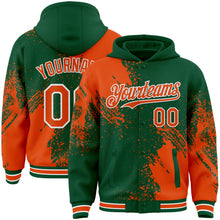 Charger l'image dans la galerie, Custom Kelly Green Orange-White Abstract Brush Stroke 3D Pattern Design Bomber Full-Snap Varsity Letterman Hoodie Jacket