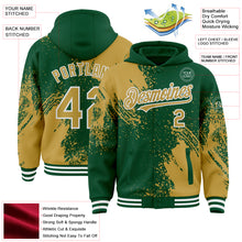 Charger l'image dans la galerie, Custom Kelly Green Old Gold-White Abstract Brush Stroke 3D Pattern Design Bomber Full-Snap Varsity Letterman Hoodie Jacket