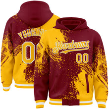 Charger l'image dans la galerie, Custom Crimson Gold-White Abstract Brush Stroke 3D Pattern Design Bomber Full-Snap Varsity Letterman Hoodie Jacket