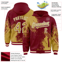 Charger l'image dans la galerie, Custom Crimson Old Gold-White Abstract Brush Stroke 3D Pattern Design Bomber Full-Snap Varsity Letterman Hoodie Jacket