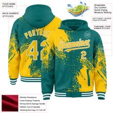 Charger l'image dans la galerie, Custom Teal Yellow-White Abstract Brush Stroke 3D Pattern Design Bomber Full-Snap Varsity Letterman Hoodie Jacket