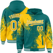 Charger l'image dans la galerie, Custom Teal Yellow-White Abstract Brush Stroke 3D Pattern Design Bomber Full-Snap Varsity Letterman Hoodie Jacket