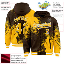 Charger l'image dans la galerie, Custom Brown Gold-White Abstract Brush Stroke 3D Pattern Design Bomber Full-Snap Varsity Letterman Hoodie Jacket