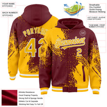 Charger l'image dans la galerie, Custom Burgundy Gold-White Abstract Brush Stroke 3D Pattern Design Bomber Full-Snap Varsity Letterman Hoodie Jacket