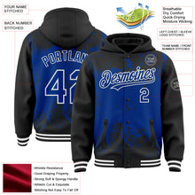 Load image into Gallery viewer, Custom Black Royal-White Splash Art 3D Pattern Design Bomber Full-Snap Varsity Letterman Hoodie Jacket