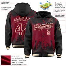 Load image into Gallery viewer, Custom Black Crimson-Cream Splash Art 3D Pattern Design Bomber Full-Snap Varsity Letterman Hoodie Jacket