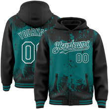 Load image into Gallery viewer, Custom Black Teal-White Splash Art 3D Pattern Design Bomber Full-Snap Varsity Letterman Hoodie Jacket