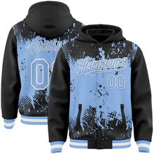 Load image into Gallery viewer, Custom Black Light Blue-White Splash Art 3D Pattern Design Bomber Full-Snap Varsity Letterman Hoodie Jacket