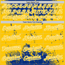 Load image into Gallery viewer, Custom Royal Yellow-White Splash Art 3D Pattern Design Bomber Full-Snap Varsity Letterman Hoodie Jacket