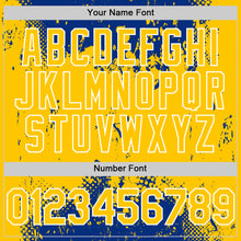 Load image into Gallery viewer, Custom Royal Yellow-White Splash Art 3D Pattern Design Bomber Full-Snap Varsity Letterman Hoodie Jacket