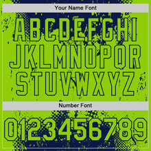 Load image into Gallery viewer, Custom Navy Neon Green Splash Art 3D Pattern Design Bomber Full-Snap Varsity Letterman Hoodie Jacket