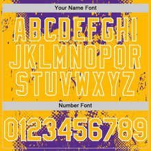 Load image into Gallery viewer, Custom Purple Gold-White Splash Art 3D Pattern Design Bomber Full-Snap Varsity Letterman Hoodie Jacket