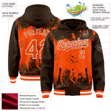 Load image into Gallery viewer, Custom Brown Orange-White Splash Art 3D Pattern Design Bomber Full-Snap Varsity Letterman Hoodie Jacket