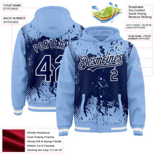 Load image into Gallery viewer, Custom Light Blue Navy-White Splash Art 3D Pattern Design Bomber Full-Snap Varsity Letterman Hoodie Jacket