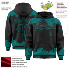 Load image into Gallery viewer, Custom Black Teal Splash Art 3D Pattern Design Bomber Full-Snap Varsity Letterman Hoodie Jacket