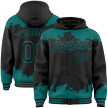 Load image into Gallery viewer, Custom Black Teal Splash Art 3D Pattern Design Bomber Full-Snap Varsity Letterman Hoodie Jacket