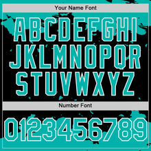 Load image into Gallery viewer, Custom Black Aqua-White Splash Art 3D Pattern Design Bomber Full-Snap Varsity Letterman Hoodie Jacket