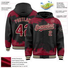 Load image into Gallery viewer, Custom Black Crimson-Cream Splash Art 3D Pattern Design Bomber Full-Snap Varsity Letterman Hoodie Jacket