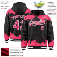 Load image into Gallery viewer, Custom Black Neon Pink-White Splash Art 3D Pattern Design Bomber Full-Snap Varsity Letterman Hoodie Jacket