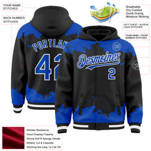 Load image into Gallery viewer, Custom Black Thunder Blue-White Splash Art 3D Pattern Design Bomber Full-Snap Varsity Letterman Hoodie Jacket
