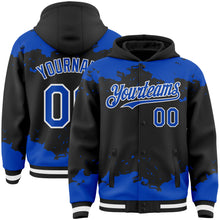 Load image into Gallery viewer, Custom Black Thunder Blue-White Splash Art 3D Pattern Design Bomber Full-Snap Varsity Letterman Hoodie Jacket