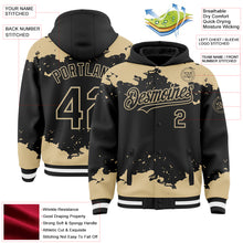 Load image into Gallery viewer, Custom Black Vegas Gold-White Splash Art 3D Pattern Design Bomber Full-Snap Varsity Letterman Hoodie Jacket