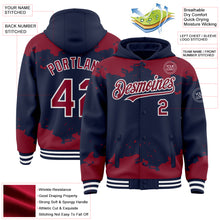 Load image into Gallery viewer, Custom Navy Crimson-White Splash Art 3D Pattern Design Bomber Full-Snap Varsity Letterman Hoodie Jacket