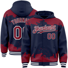 Load image into Gallery viewer, Custom Navy Crimson-White Splash Art 3D Pattern Design Bomber Full-Snap Varsity Letterman Hoodie Jacket