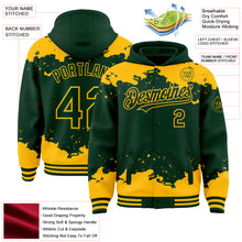 Загрузить изображение в средство просмотра галереи, Custom Green Gold Splash Art 3D Pattern Design Bomber Full-Snap Varsity Letterman Hoodie Jacket