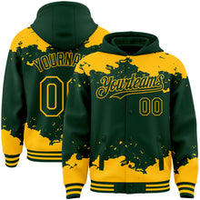 Загрузить изображение в средство просмотра галереи, Custom Green Gold Splash Art 3D Pattern Design Bomber Full-Snap Varsity Letterman Hoodie Jacket