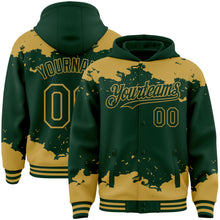 Загрузить изображение в средство просмотра галереи, Custom Green Old Gold Splash Art 3D Pattern Design Bomber Full-Snap Varsity Letterman Hoodie Jacket