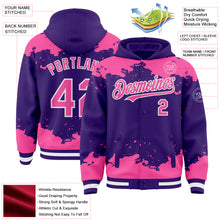 Load image into Gallery viewer, Custom Purple Pink-White Splash Art 3D Pattern Design Bomber Full-Snap Varsity Letterman Hoodie Jacket