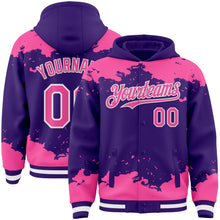 Load image into Gallery viewer, Custom Purple Pink-White Splash Art 3D Pattern Design Bomber Full-Snap Varsity Letterman Hoodie Jacket