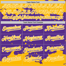 Load image into Gallery viewer, Custom Purple Gold-White Splash Art 3D Pattern Design Bomber Full-Snap Varsity Letterman Hoodie Jacket