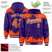 Load image into Gallery viewer, Custom Purple Orange-White Splash Art 3D Pattern Design Bomber Full-Snap Varsity Letterman Hoodie Jacket