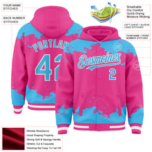 Load image into Gallery viewer, Custom Pink Sky Blue-White Splash Art 3D Pattern Design Bomber Full-Snap Varsity Letterman Hoodie Jacket