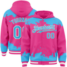 Load image into Gallery viewer, Custom Pink Sky Blue-White Splash Art 3D Pattern Design Bomber Full-Snap Varsity Letterman Hoodie Jacket