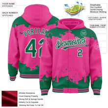 Load image into Gallery viewer, Custom Pink Kelly Green-White Splash Art 3D Pattern Design Bomber Full-Snap Varsity Letterman Hoodie Jacket