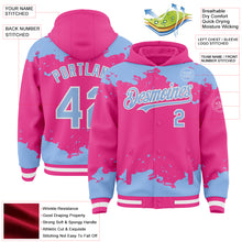 Load image into Gallery viewer, Custom Pink Light Blue-White Splash Art 3D Pattern Design Bomber Full-Snap Varsity Letterman Hoodie Jacket