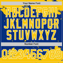 Load image into Gallery viewer, Custom Royal Yellow-White Splash Art 3D Pattern Design Bomber Full-Snap Varsity Letterman Hoodie Jacket