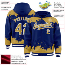 Load image into Gallery viewer, Custom Royal Old Gold-White Splash Art 3D Pattern Design Bomber Full-Snap Varsity Letterman Hoodie Jacket