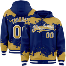Load image into Gallery viewer, Custom Royal Old Gold-White Splash Art 3D Pattern Design Bomber Full-Snap Varsity Letterman Hoodie Jacket