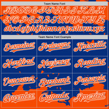 Load image into Gallery viewer, Custom Royal Orange-White Splash Art 3D Pattern Design Bomber Full-Snap Varsity Letterman Hoodie Jacket