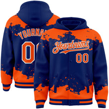 Load image into Gallery viewer, Custom Royal Orange-White Splash Art 3D Pattern Design Bomber Full-Snap Varsity Letterman Hoodie Jacket